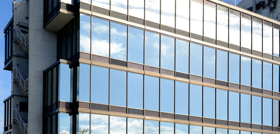 Reflective windows on building
